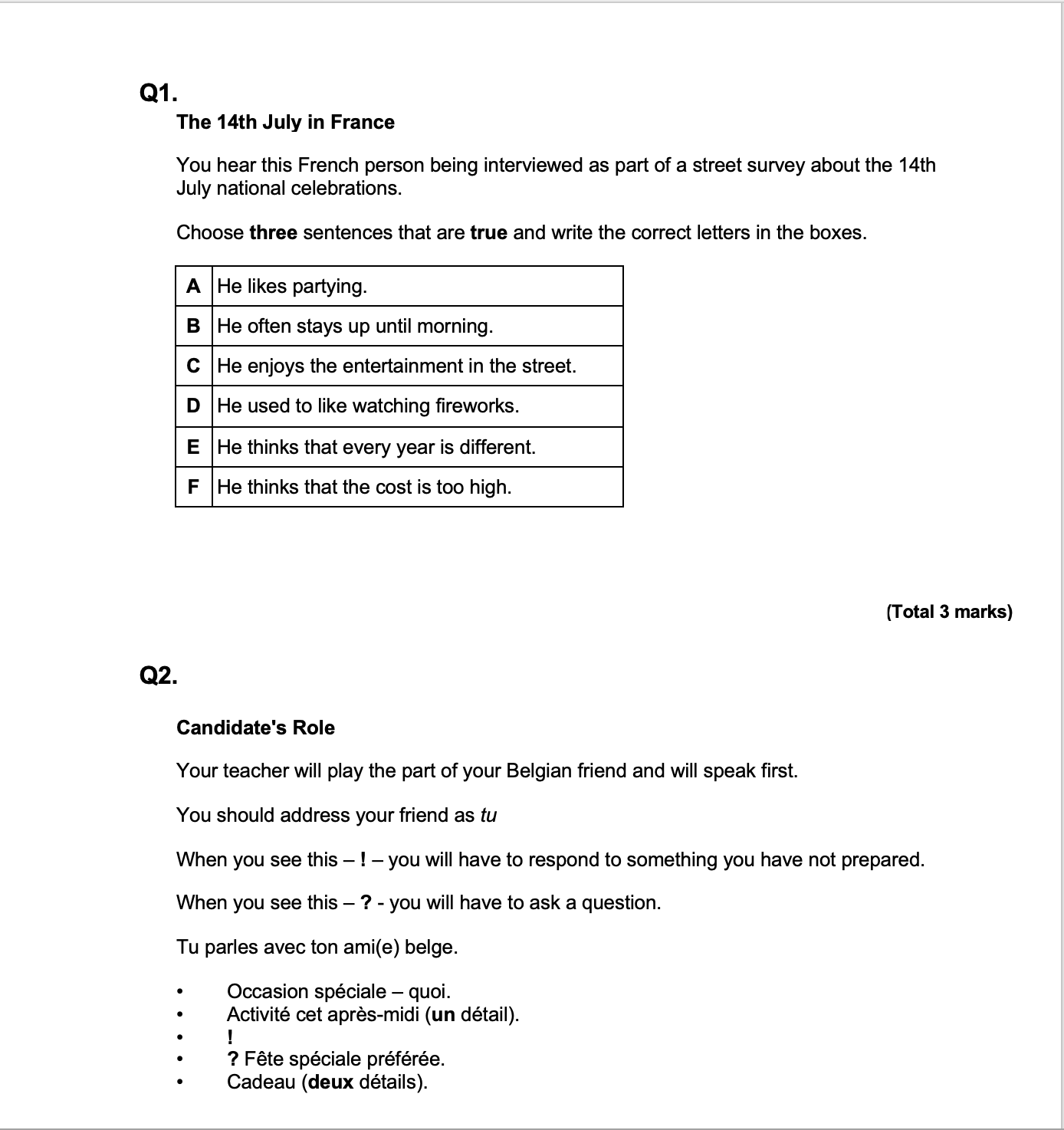 AQA GCSE French Question Bank