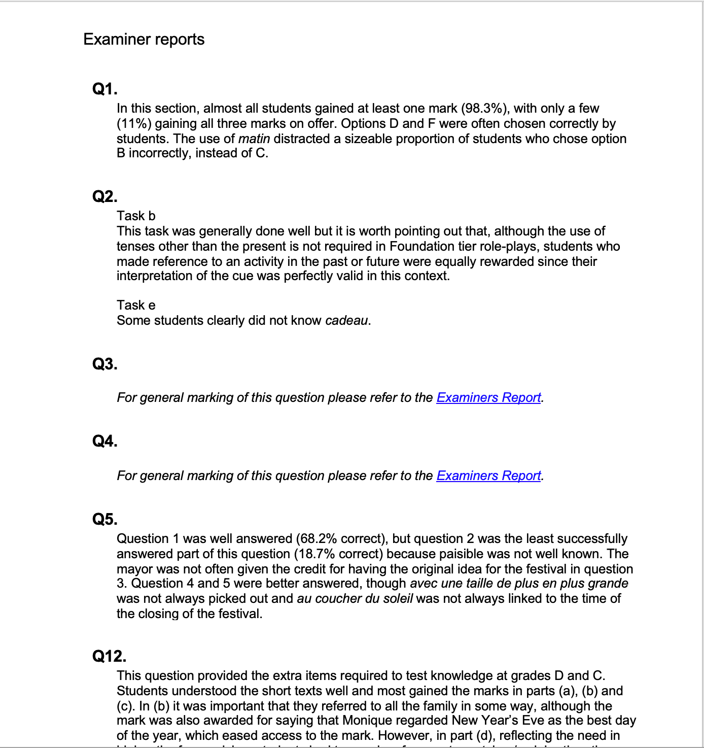 AQA GCSE French Question Bank