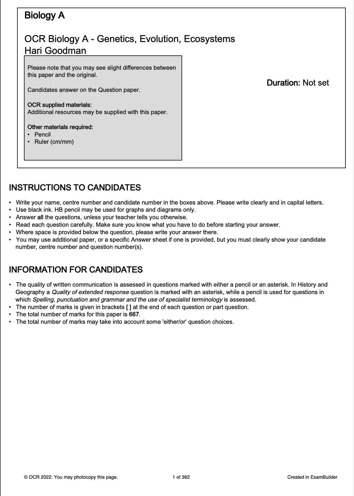 OCR GCSE Question Banks (ExamBuilder)